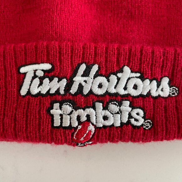 Tim Hortons Sidney Crosby Knit 100% Acrylic Toque w Pom Pom Red Grey White Sz OS - Picture 6 of 10